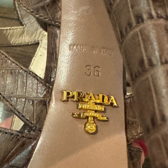 Prada Platform Sandals Brown Croc-Embossed Leather Slingback Heels - Picture 6 of 14